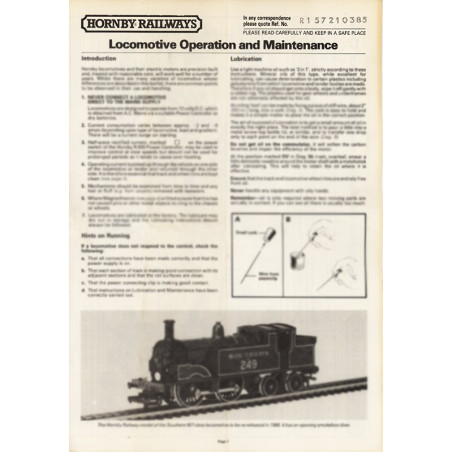 Hornby Loco Maintenance Sheet